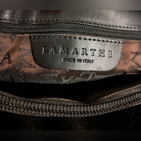 EUC Lamarthe Burgundy Cotton & Black Italian Leather Casual Shoulder Purse Bag - Picture 13 of 16